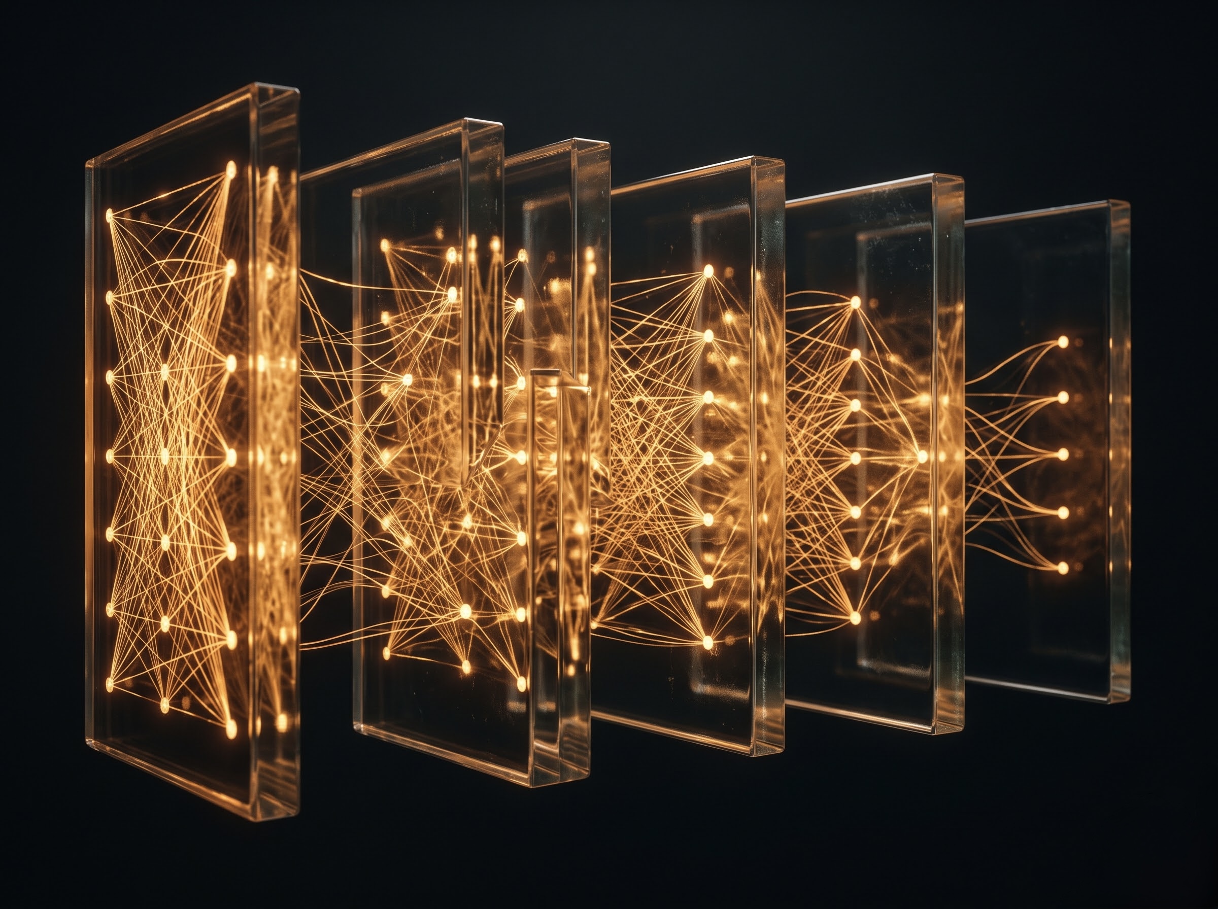 Deep neural network as luminous layered glass