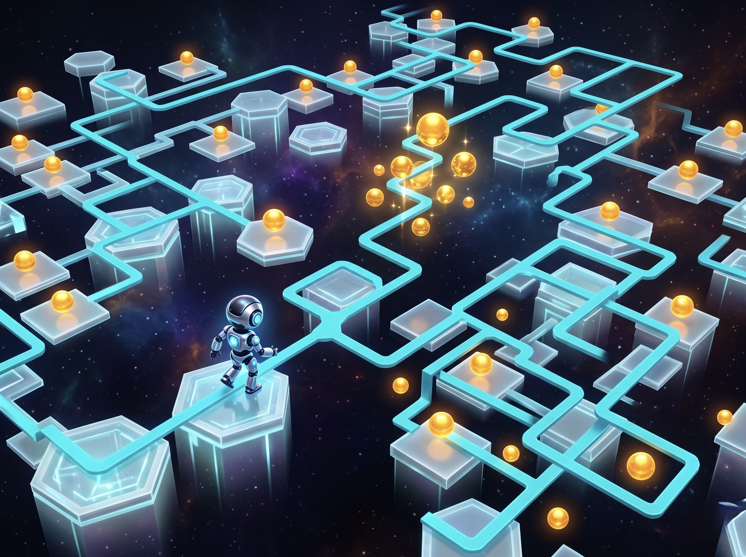 Agent navigating a reward maze of platforms