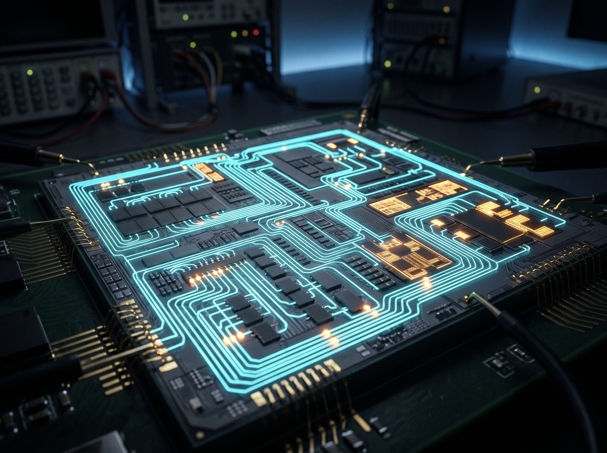 Silicon die with glowing scan chains and DFT circuitry
